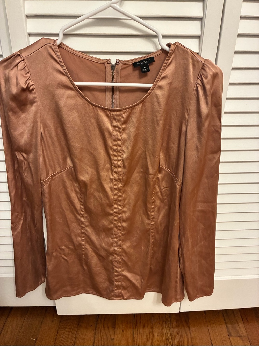Ann Taylor Silk Long-Sleeve Blouse in Copper